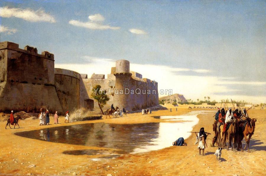 An Arab Caravan outside a Fortified Town, Egypt - 让·莱昂·杰罗姆